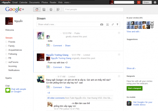 Google Plus homepage