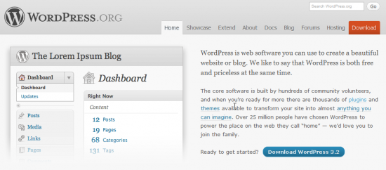 WordPress homepage